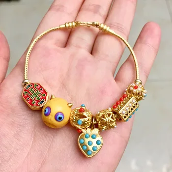 

LETSFUN Natural Agate Bracelet Turquoise 18k Gold Chain Demon Eye Bracelet Tibetan Dzi Crystal Jewelry