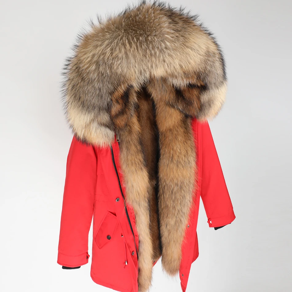 MAOMAOKONG зимняя куртка женская длинная куртка натуральный мех енота большой воротник пальто парка куртка Паркера