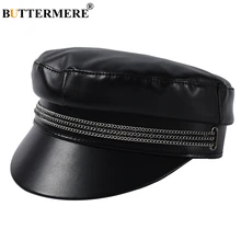 BUTTERMERE, военная шапка, женская, черная, белая, женская, Кожаная шапка с цепочкой, Осень-зима, дизайнерская, брендовая, модная, женская, ПУ, кепка, шляпа