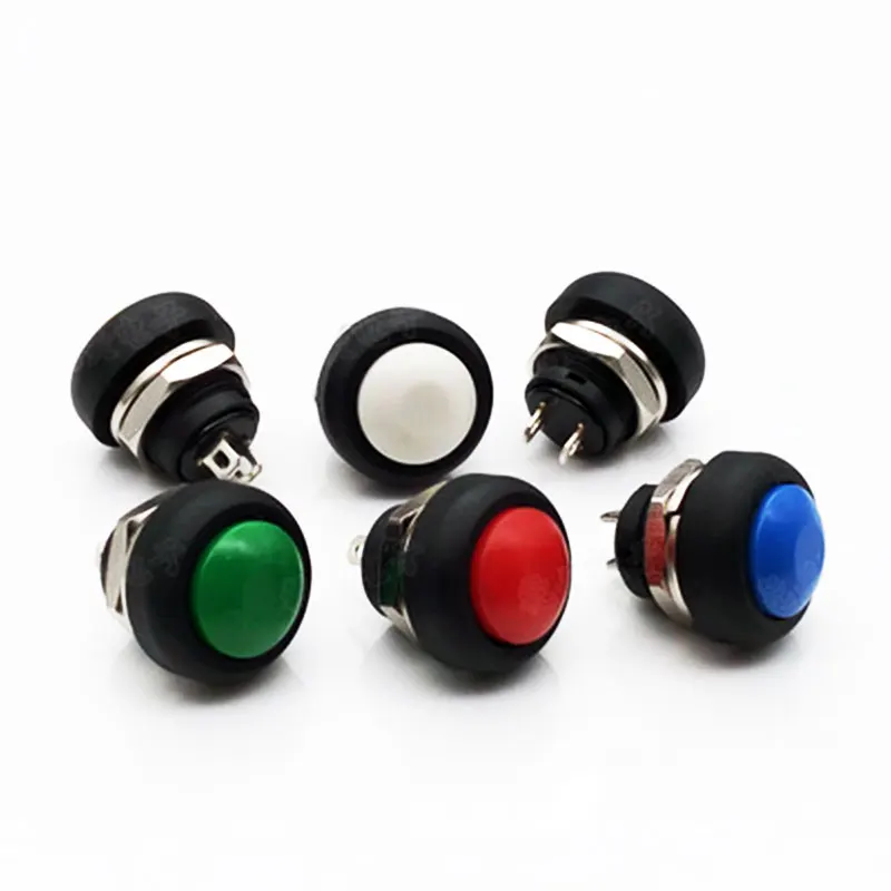 

10pcs DIY Mini 12mm Momentary Waterproof Push Button Switch Horn Blue White Green Red Yellow Black 1A 250V Self-reset Wholesale