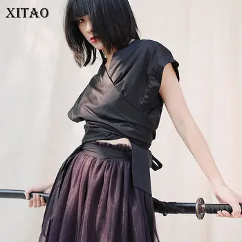 

XITAO Style Black Crisscross Sense of Design Short Sleeve High Waist Shirt 2020 Spring Summer New Fashion Women Blouses XJ4364