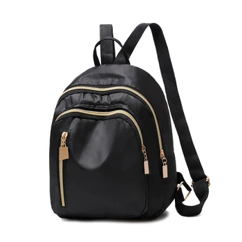 

Women Simple Three Zipper Solid Black Nylon Waterproof Backpack Student Kids Small Lightweight Durable School Bag Bookbag Ba0165