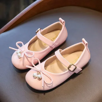

Child Bow Bead Shoes For Black School Shoes For Little Girls Leather Shoes Kids Party Princess Dress Flat Shoe 2 9 To 10 11 Year