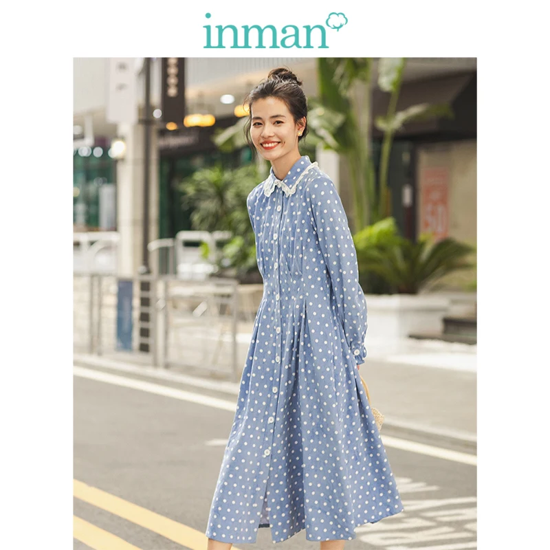 INMAN Winter Lace Turn Down Collar Literary Point Defined Waist A-line Women Dress INMAN Winter Lace Turn Down Collar Literary Point Defined Waist A-line Women Dress