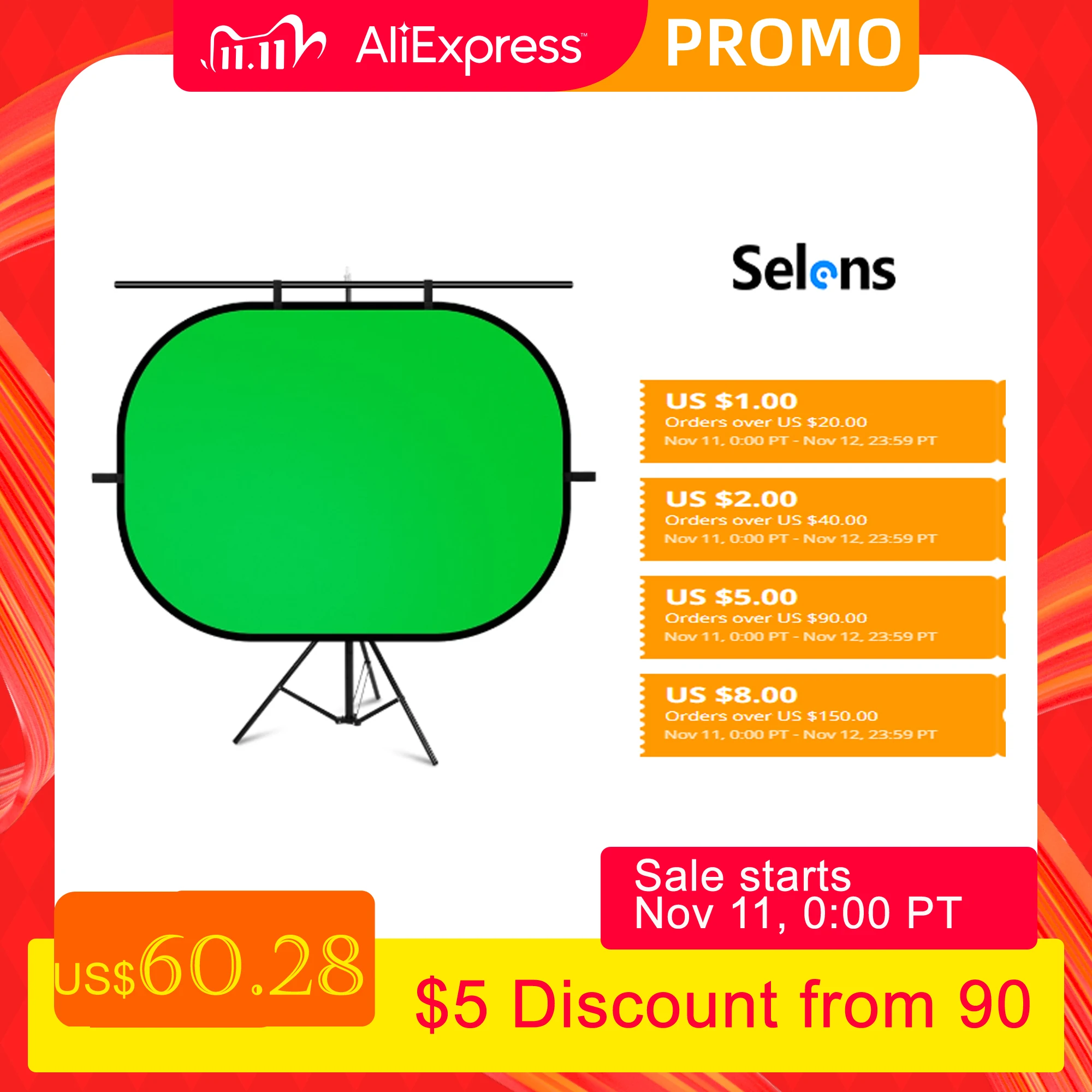 

Selens Chromakey Green Screen Background Panel Reversible Collapsible Big Size Chroma Backdrop With T Type Backdrop Stand 2Mx2M