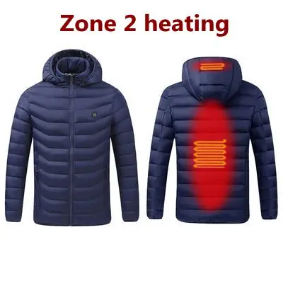 2021 NWE Men Winter Warm USB Heating Jackets Smart Thermostat Pure Color Hooded Heated Clothing Waterproof  Warm Jackets 2 Areas Heated Blue
