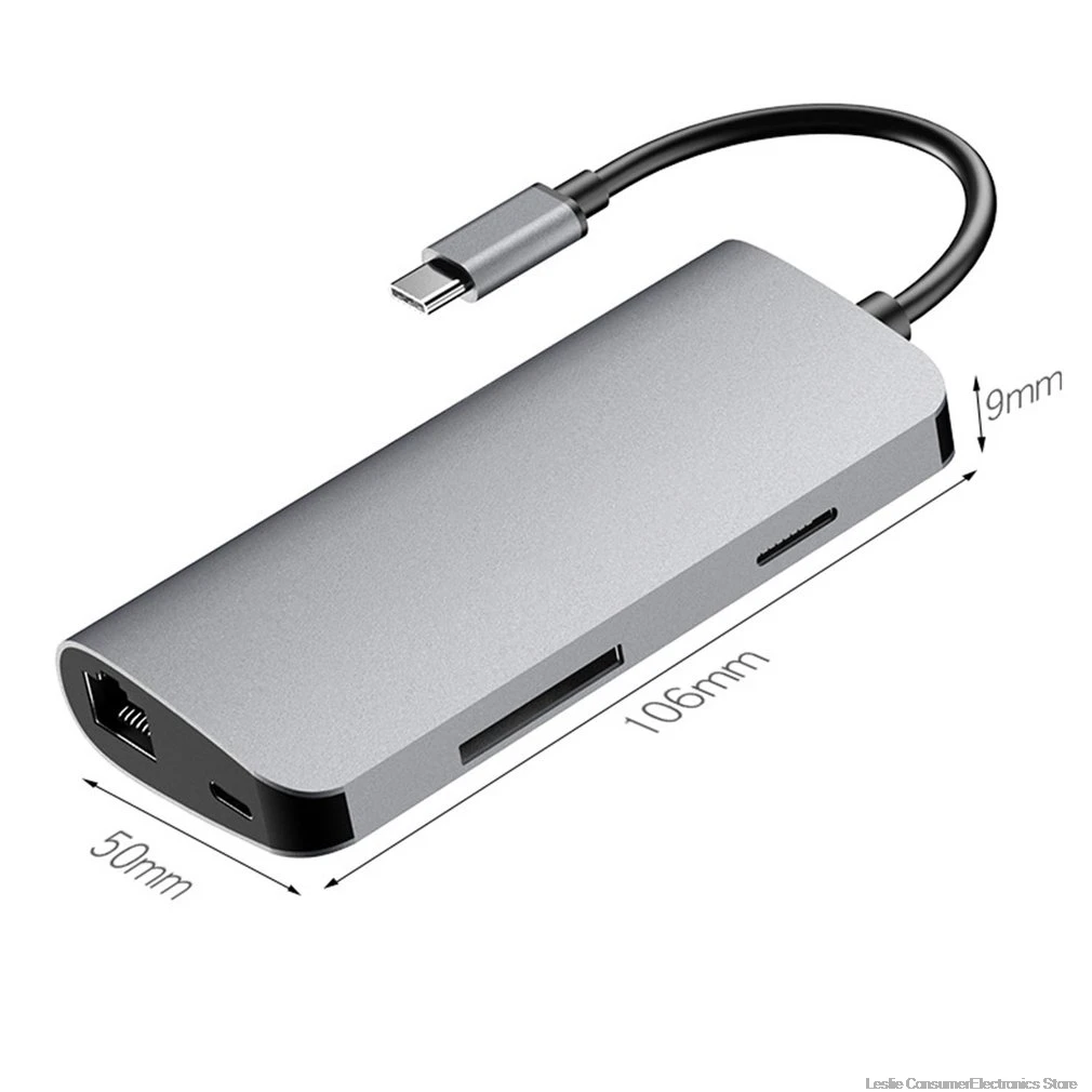 Док-станция с usb-gортом все-в-одном USB-C к HDMI кардридер RJ45 PD адаптер для MacBook samsung Galaxy S9/S8/S8+ концентратор type C