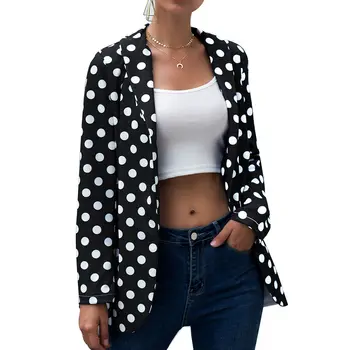 

Women Polka-dot Suit Jacket Long-sleeve Casual Loose Suit for Work Office XRQ88