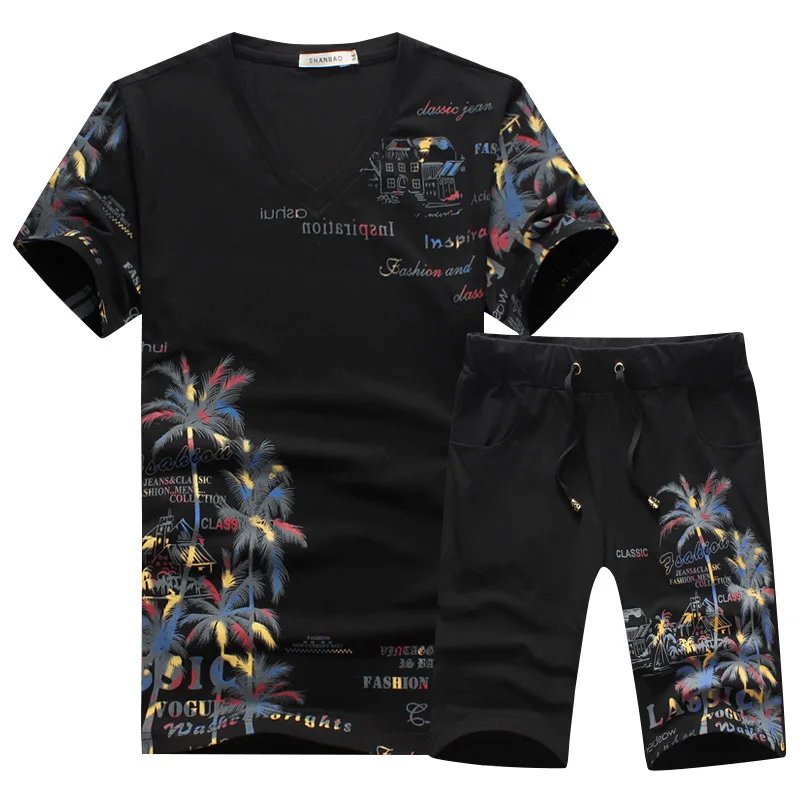 

2020 new fashion men's summer sets short casual coconut island letter printing set men's Chinese set T-shirt with pants size 5XL