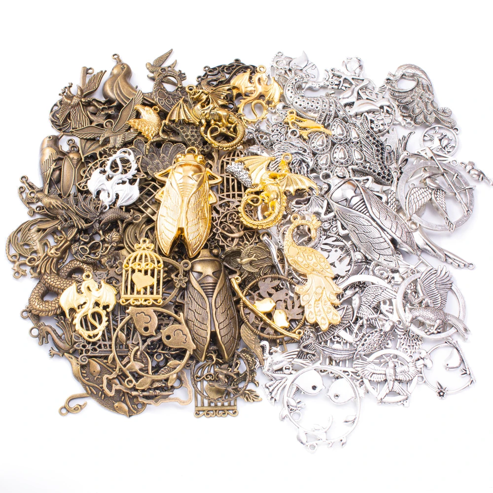 

50g 100g Mixed Flying Animals Insects Butterfly Metal Charms Pendants Vintage Antique Bronze Bracelets Necklace for Jewelry DIY