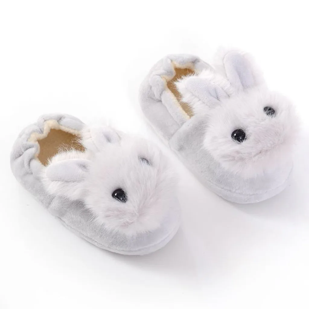 2-9Y Winter Kids Cute Cotton Slippers Children's Warm Non-slip Baby Girls Cartoon Plush Rabbit Cotton Slippers children's shoes for adults