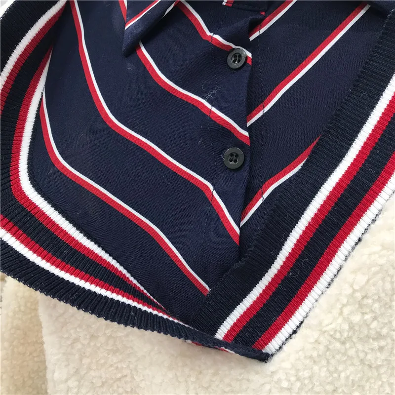 New Autumn and Winter Lambhair Badge Loose Pullover Sweatshirt Women's Fashion Lapel Stripe Splicing Lamb Wool Hoodie Tops