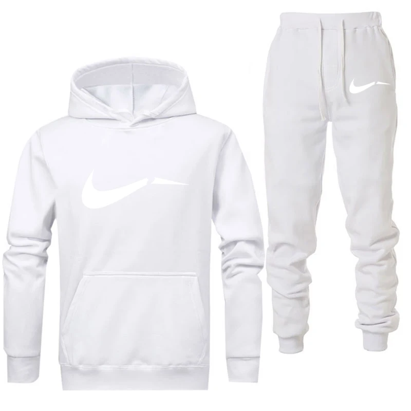 white white Новинка, мужская спортивная одежда, толстовки, штаны, комплект, весенний спортивный костюм, одежда, повседневный спортивный костюм, мужские толстовки, пальто, мужские джоггеры, уличная одежда - Цвет: white white