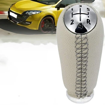 

Gear Shift Knob 5Speed Leather MT Gear Shifter Pen Head Ball Beige for Renault Megane II MK2 Scenic 2 Clio 3 III MK3