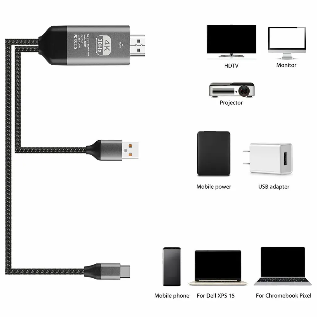 USB-C к HDMI 3 в 1 кабель конвертер для Apple Macbook USB 3,1 Thunderbolt 3 type C переключатель к HDMI 4K концентратор адаптер кабель 1080P