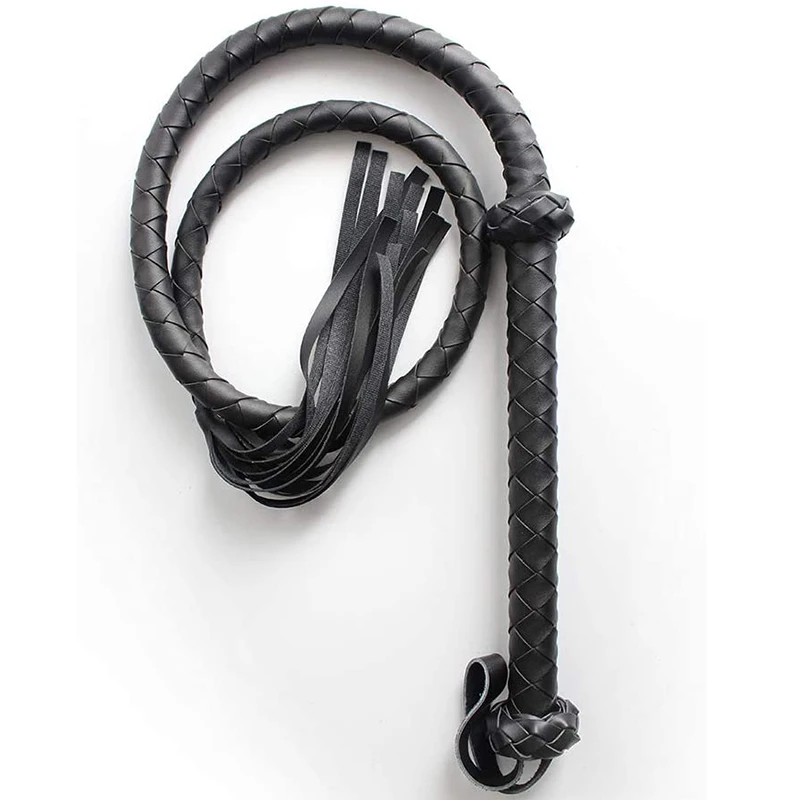 Faux Leather Long Horse Riding Whip 5 Feet Length, Black Soft Horse Whip Crop for Shows and Performances