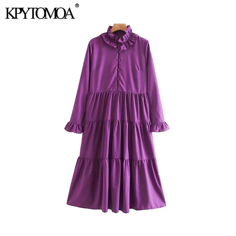 Vintage Elegant Ruffles Pleated Midi Dress Women 2020 Fashion Ruffled Collar Long Sleeve Female Dresses Casual Vestidos Mujer Vintage Elegant Ruffles Pleated Midi Dress Women 2020 Fashion Ruffled Collar Long Sleeve Female Dresses Casual Vestidos Mujer