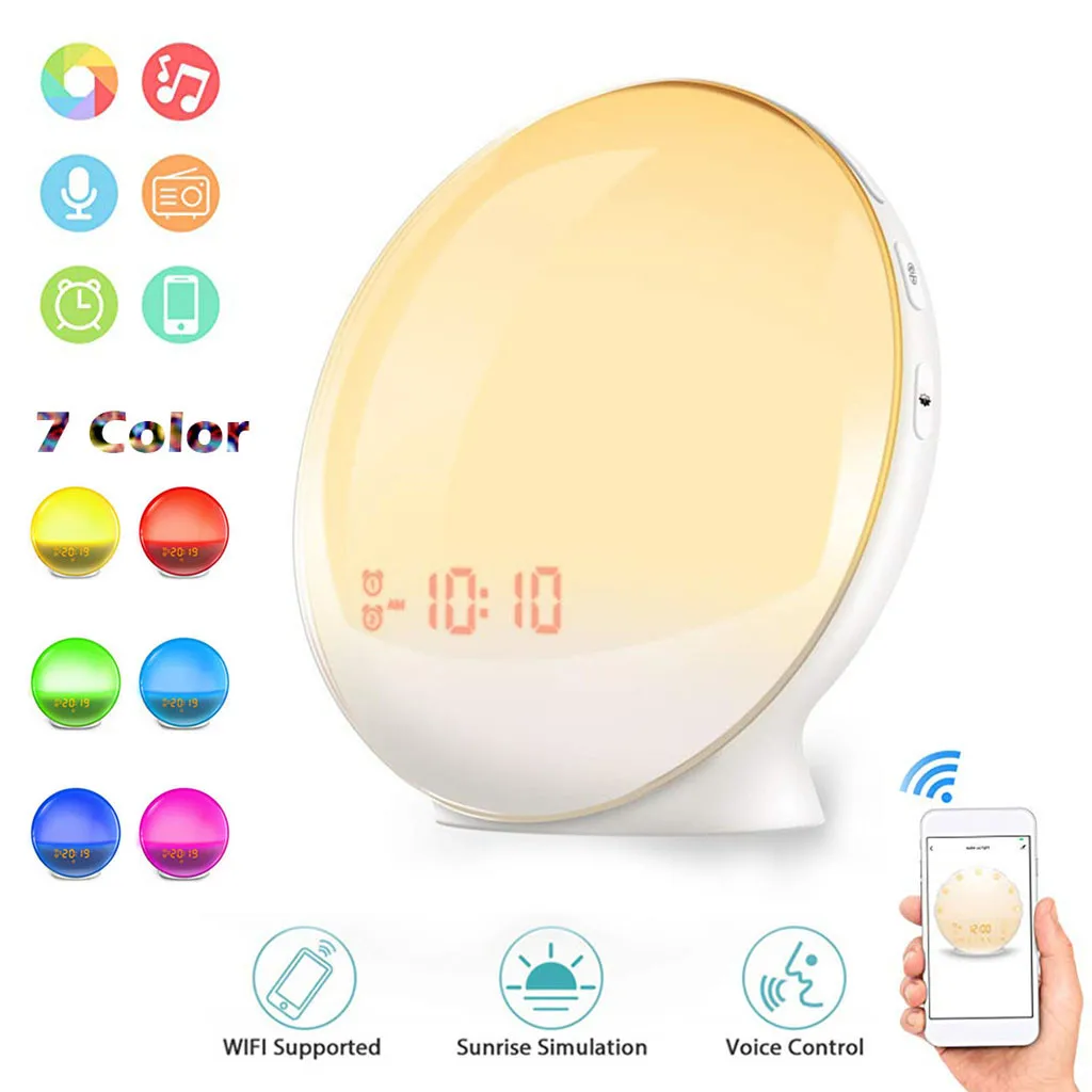 

Sunrise Alarm Clock Wake Up Light Sleep Aid 7 Colored Sunrise Simulation FM Radio WIFI for Smart Life FurLife APP
