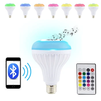 

Smart RGB Bluetooth Wireless Speaker LED Bulb Light 12W Music Playing SoundBar Dimmable Led Lamp With 24 Keys Remote Control