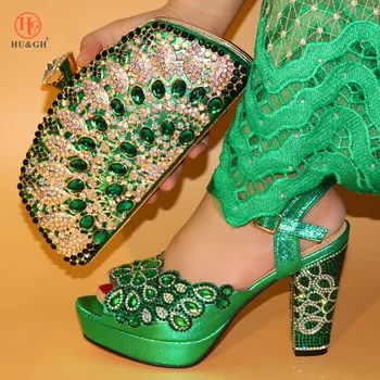 

2020 Latest Wedding Party Sandals Shoes with Matching Bag Italian Luxury Design African Nigeria Shoes and Bag Set High Heels