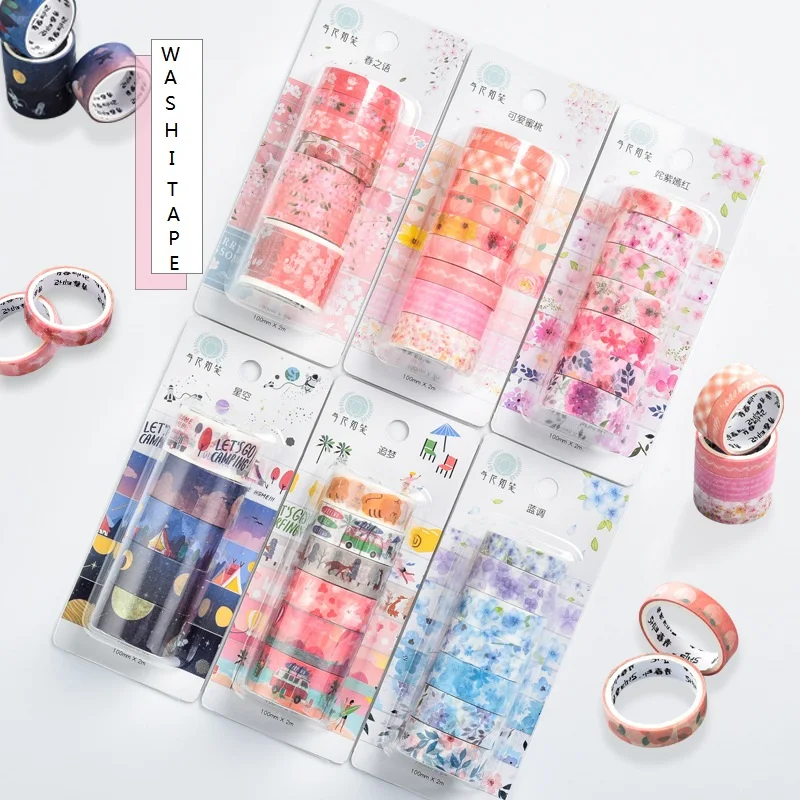 

Diary Scrapbooking Sticker Flower Washi Tape Set Kawaii Decorative Masking Tapes Journals Accessories Adhesive Tape