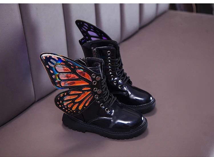 Новинка; детские ботинки; коллекция года; сезон осень-зима; ботинки для девочек; детская резиновая обувь с крыльями бабочки; Детская плюшевая однотонная кожаная обувь для девочек