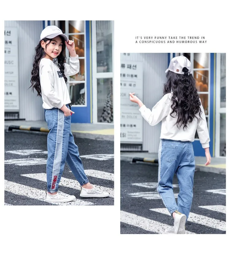 Crawler GIRL'S Pants Big Boy Spring New Style Lettered Embroidery Mixed Colors Jeans GIRL'S Korean-style Casual