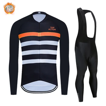 

Top Action Cycling 2020 Winter Warm Fleece Bike Jersey Bib Trousers Set Ropa Ciclismo Invierno Bicycle Men's Sportswear Wool