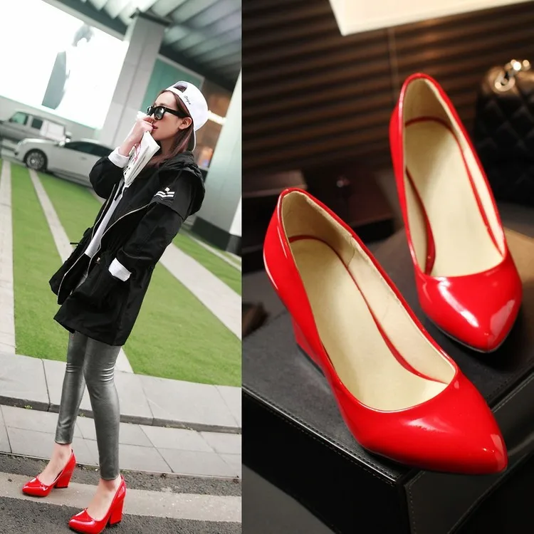 

2016 Spring New Style Pointed Patent Leather Shoes Large Size Shoes Business Europe And America Chengdu WOMEN'S Shoes