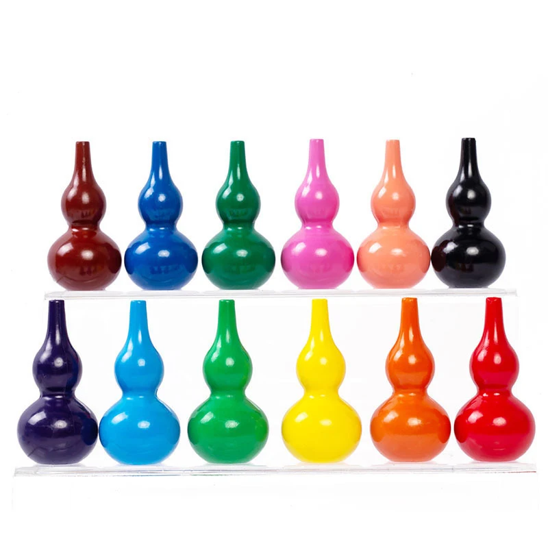 12Colors Non-toxic wax Crayon edible kids drawing Supplies New Safety 3D Cucurbit Crayon Set Graffi with Colored Brushes drawing