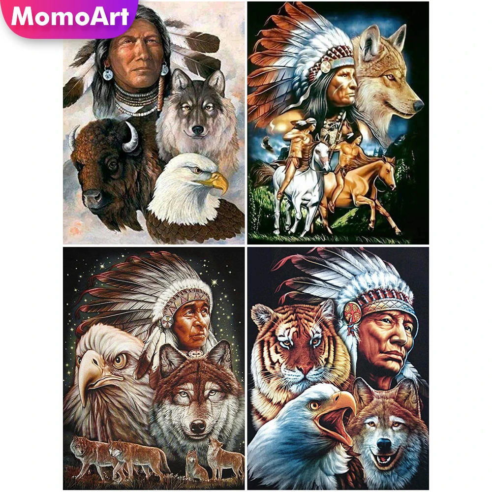 MomoArt Diamond Mosaic Indian Full Square Embroidery Wolf Animal paintings Picture Of Rhinestone needlework Home Decor | Дом и сад