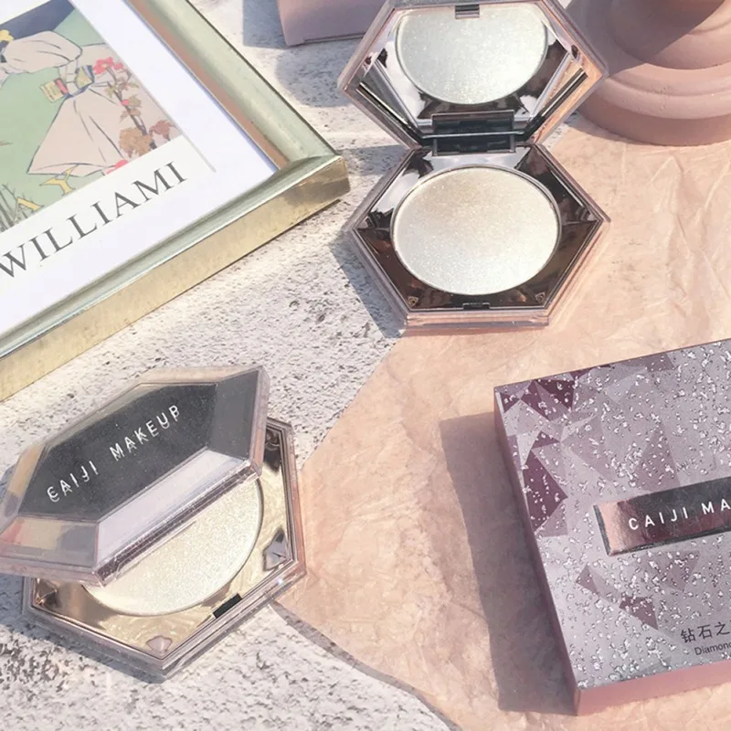 

High-gloss Diamond Pressed Powder Brighten Skin Tone Facial Blush Long-lasting Waterproof Highlighter Makeup Beauty Tool