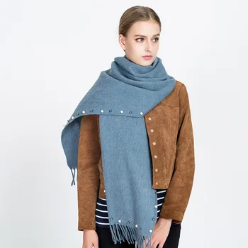 

Women Cashmere Scarves With Pearl Long Tassels Winter Scarf For Ladies Neck Warmer Female Shawis And Wraps Foulard Femme