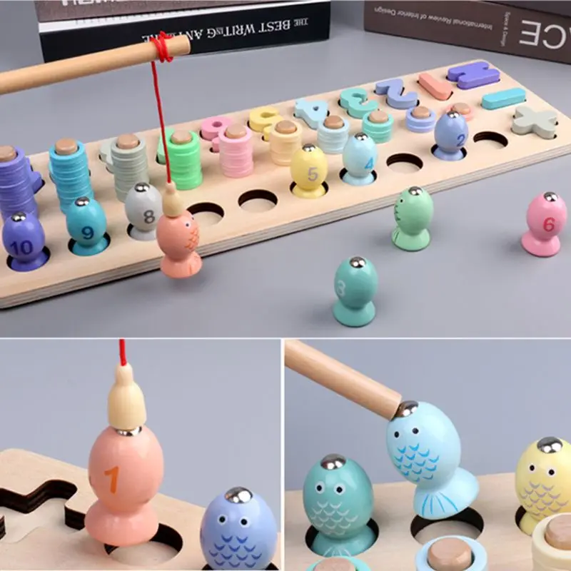 Монтессори дошкольные Деревянные игрушки Цифровые соответствующие рыболовные доски игрушки для детей раннего образования обучения математике игрушки для детей