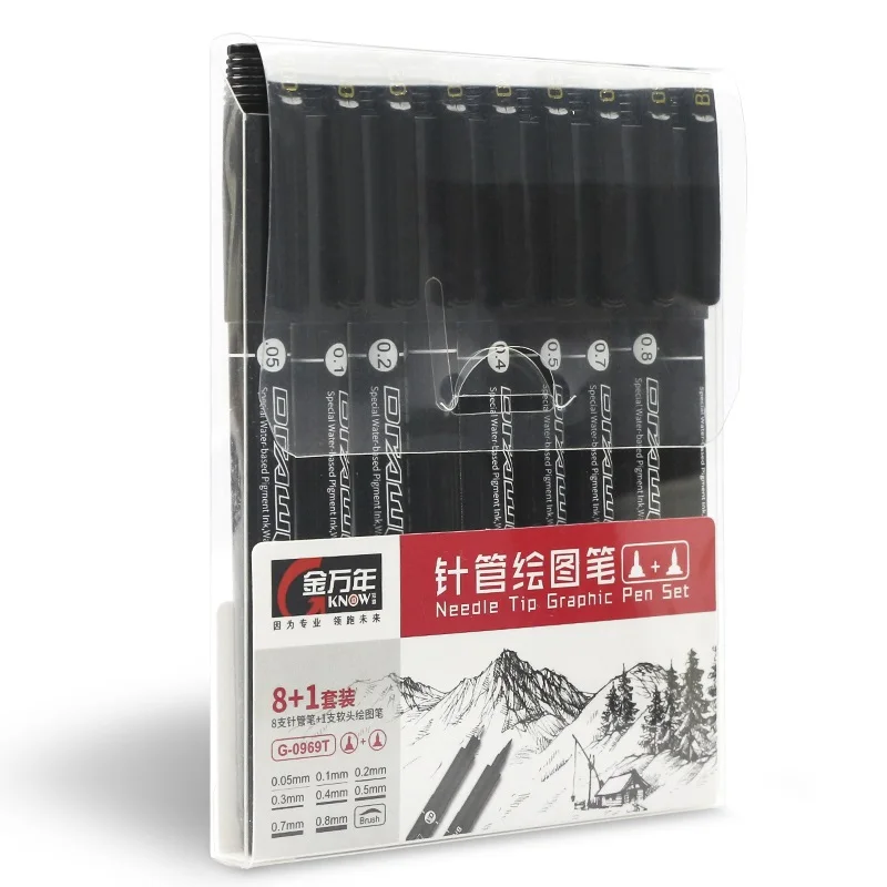 

9pcs Waterproof Needle Tip Hook Line Pen Set Micron Water-based Pigment Ink Marker Sketching Brush Art Gift School Supply H6150