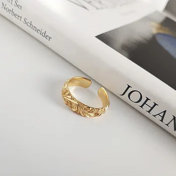 

Dilag Korean version of INS cold wind ring female sterling silver s925 niche simple tree relief ring silver ring