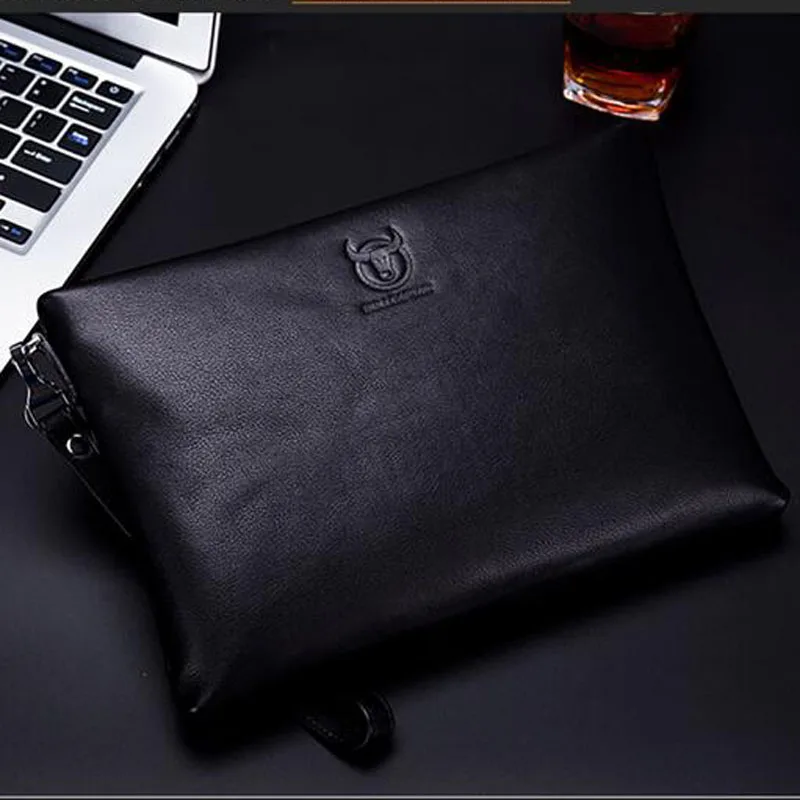 BULLCAPTAIN мужская сумка-клатч унисекс, кошелек, кожаная мужская сумка, деловая мужская повседневная сумка для iPad, сумки для мужчин, клатч - Цвет: Black S