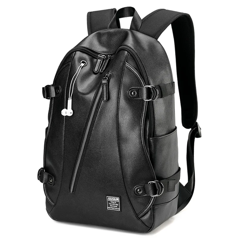 102 Backpack HEFLASHOR модный 15,6 дюймовый рюкзак для ноутбука, мужские рюкзаки, наушники из искусственной кожи с отверстиями для путешествий, водонепроницаемый рюкзак для подростков, школьников - Цвет: 102 Backpack