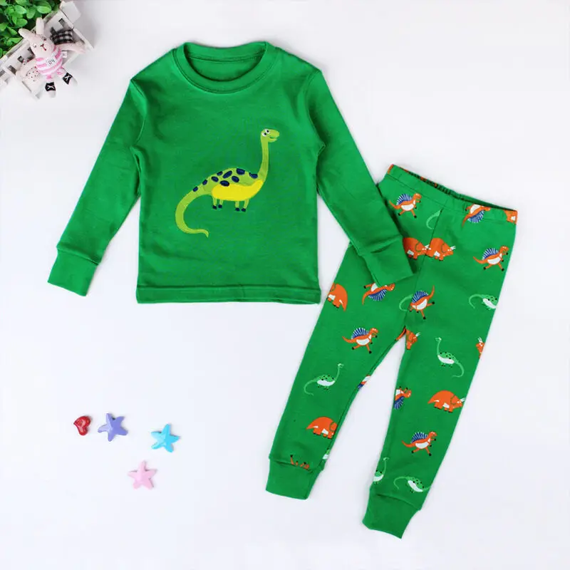 Г., новая дизайнерская Пижама высокого качества из хлопка с зеленым динозавром для мальчиков пижама для девочек, пижама с цветами, комплект одежды для малышей