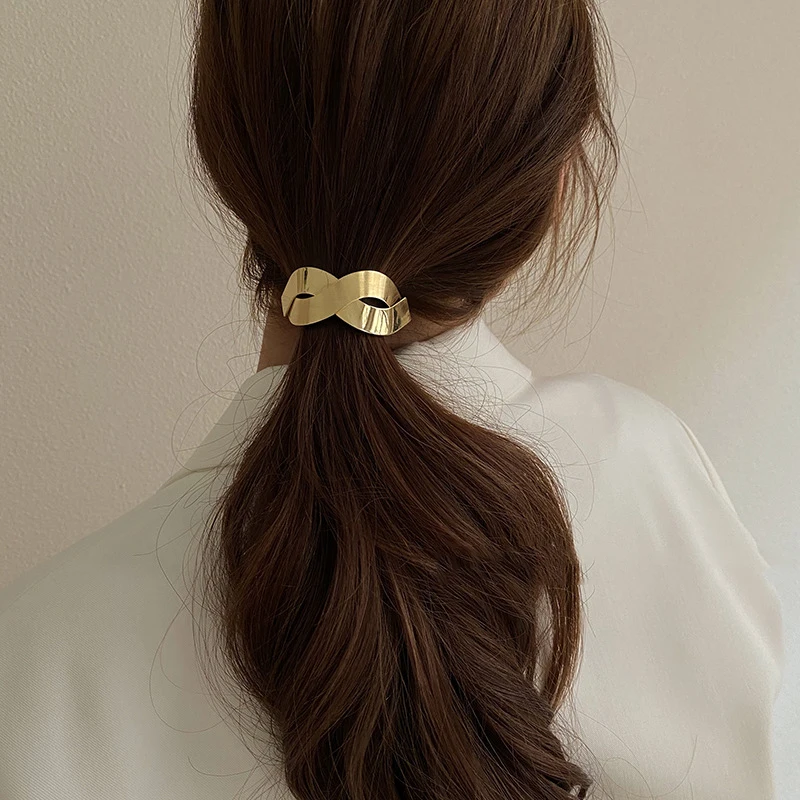 Fashion Women Gold Alloy Hair Ties For Girls Ponytail Holder Pearl Hair Ropes Bands Punk Gothic Letter Hair Accessories