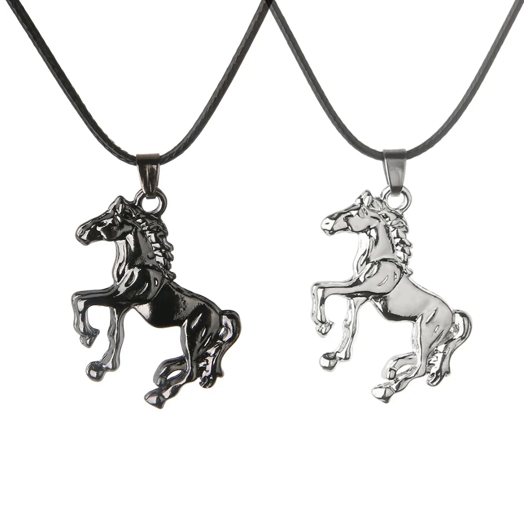 Horse Necklace Stainless Steel Vintage Collier Maxi Jewelry Choker Women Men Kolye Pendants Collares Leather Chain