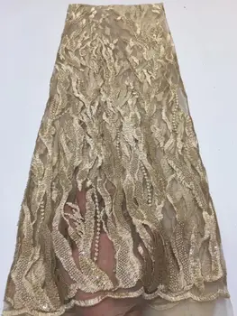 

Cheap heavy design pink beading French lace dress fabric, high quality gold beading Nigerian Tulle lace fabric FZ-1122
