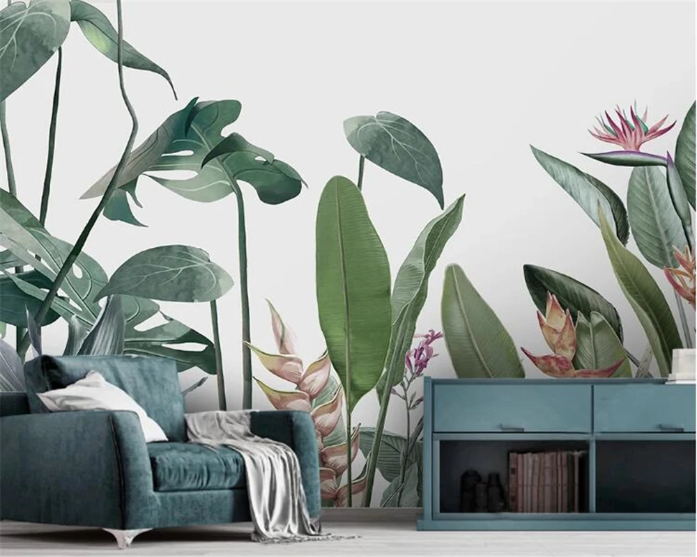 Custom wallpaper murals Nordic hand-painted tropical plants flowers and birds TV background mural home decoration 3d wallpaper