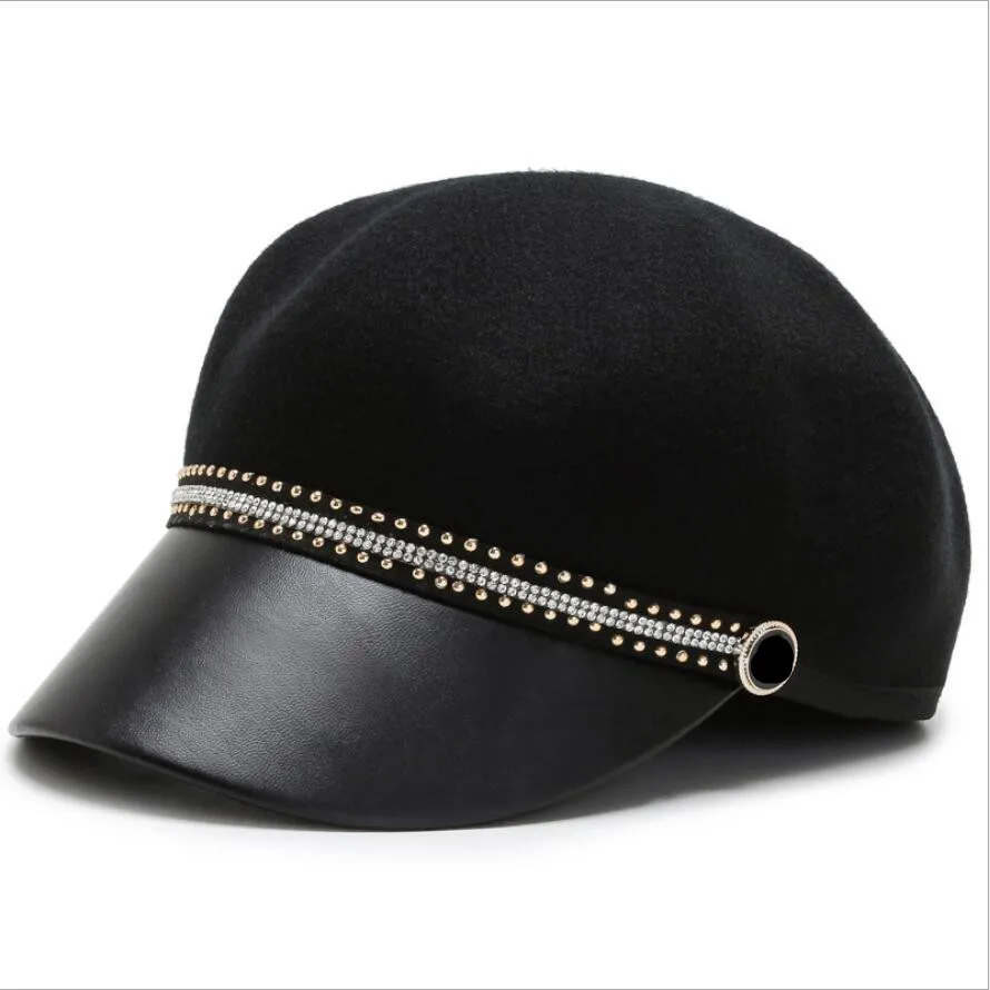 

Autumn Winter Black Wool Military Berets for Women Female Flat Army Caps Salior Girl Travel Painters Hat