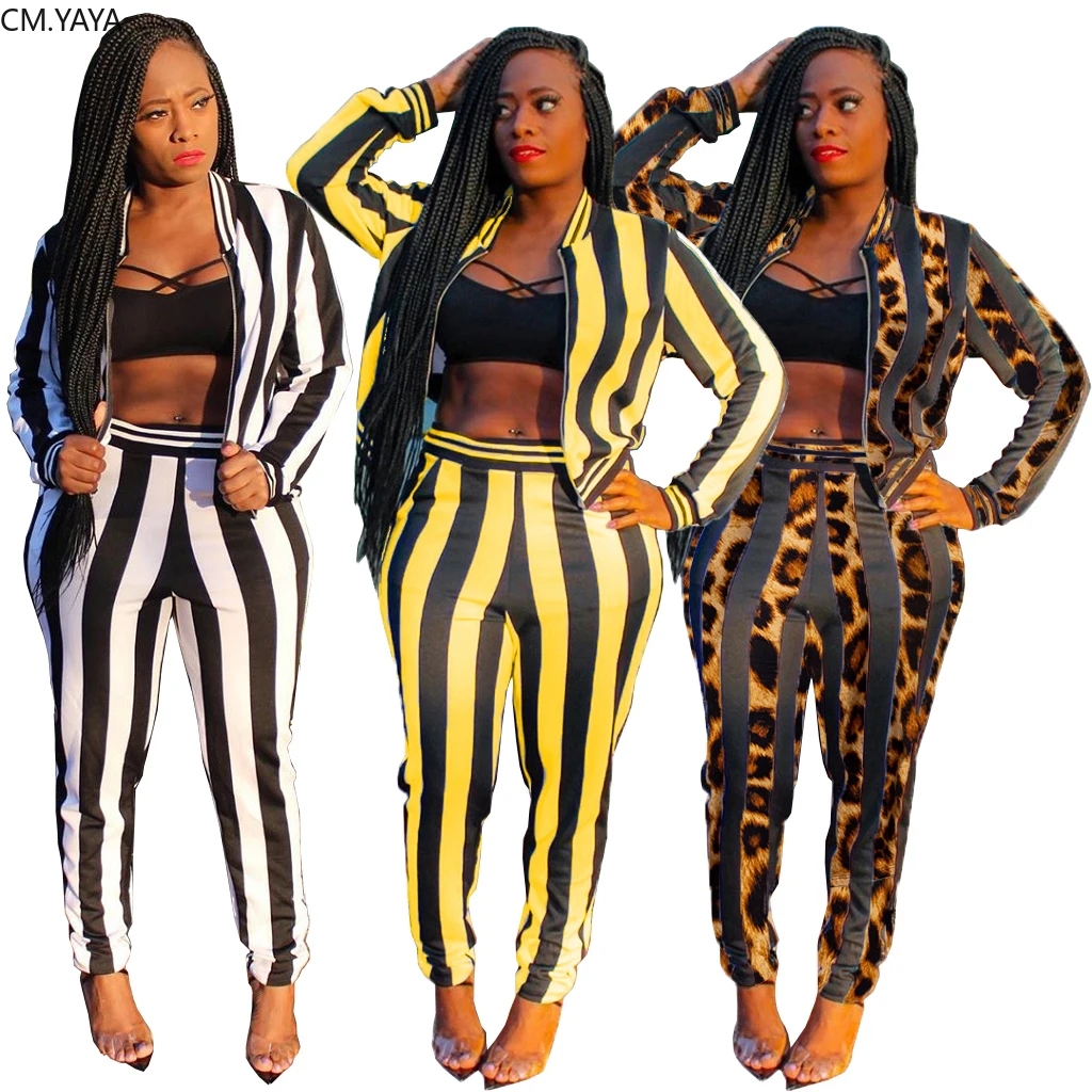 

GL Autumn Winter Women's set Striped Print Tracksuit Full Sleeve Jackets pants Suit Two Piece Set outfits Sportwear Casual M219