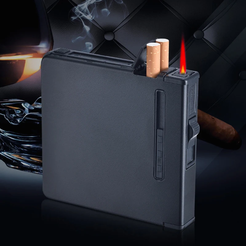 Charging Metal Automatic Cigarette Case Lighter Alloy 12pcs Cigarette Holder Smoking Box Portable Windbreak cigarette box Charging Metal Automatic Cigarette Case Lighter Alloy 12pcs Cigarette Holder Smoking Box Portable Windbreak cigarette box