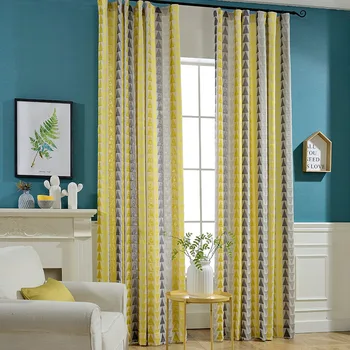 

New Chinese High Precision Trigonal Geometry Cotton Curtains for Living Dining Room Bedroom.