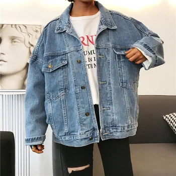 

KLV 2019 джинсовая женская пальто Women Boyfriend Style Jeans Coat Retro Oversize Cowboy Loose Casual Jacket free shipping D4