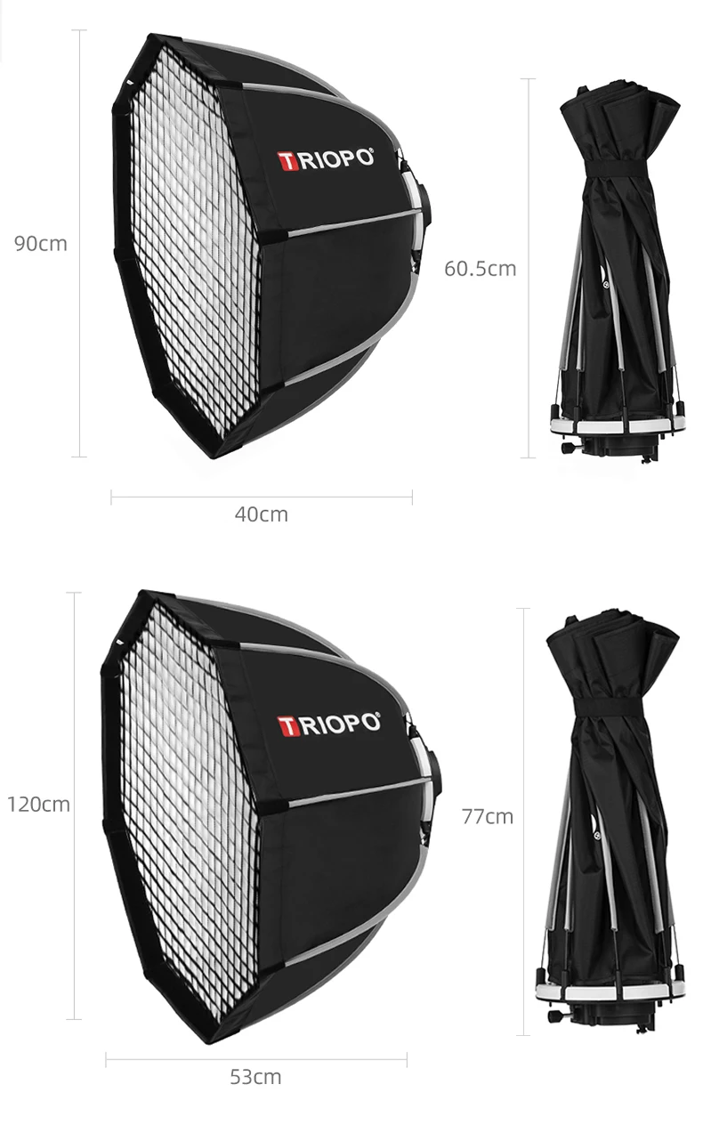 TRIOPO 55cm 65cm Foldable Octagon Softbox Bracket Mount Soft box Handle for Cano