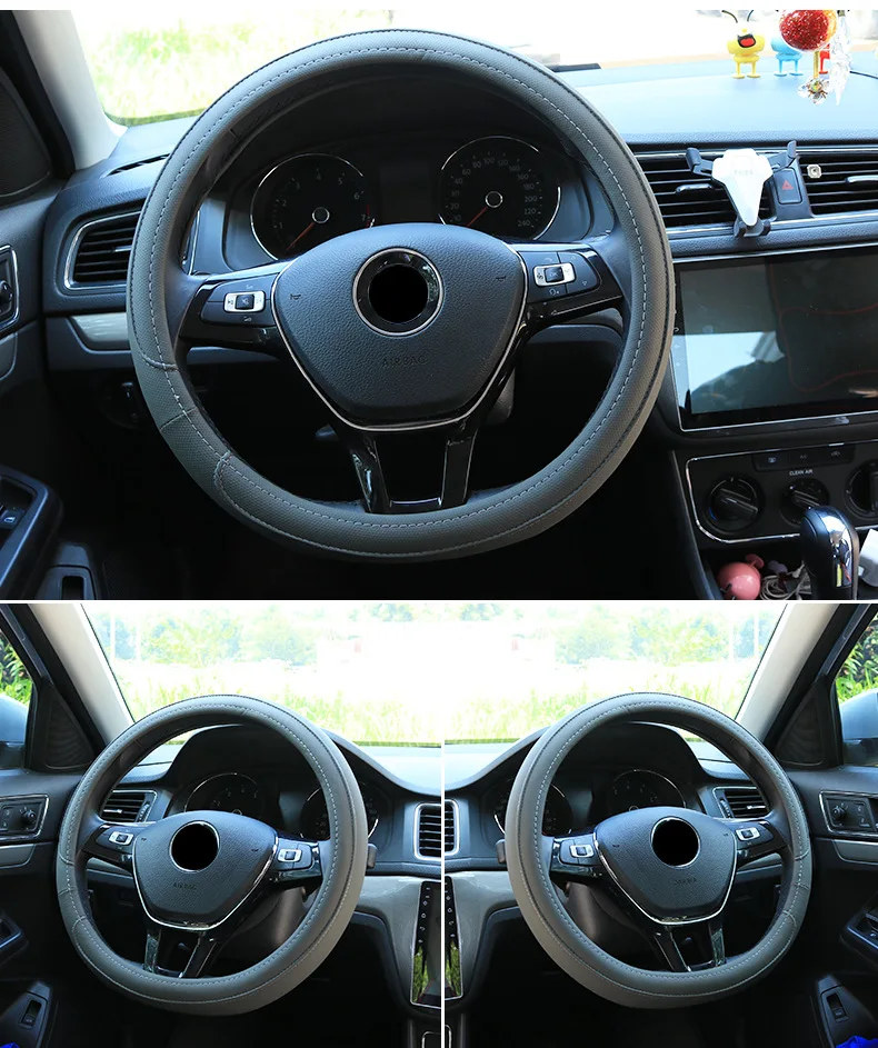 Черный NewLeather авто чехол рулевого колеса автомобиля 38 см Анти-ловушка держатель протектор - Название цвета: Черный